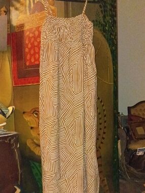 Brown and White Geometric Stripe Dress